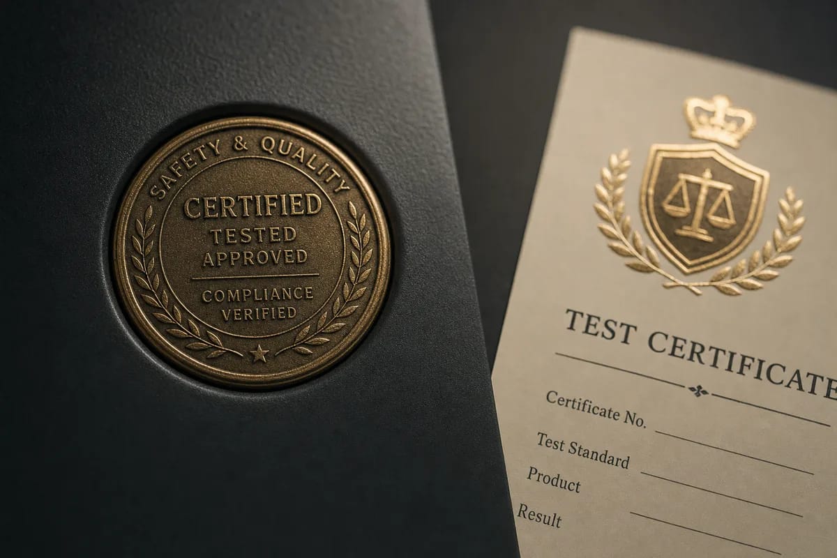 A polished guarantee seal representing tested and certified doors
