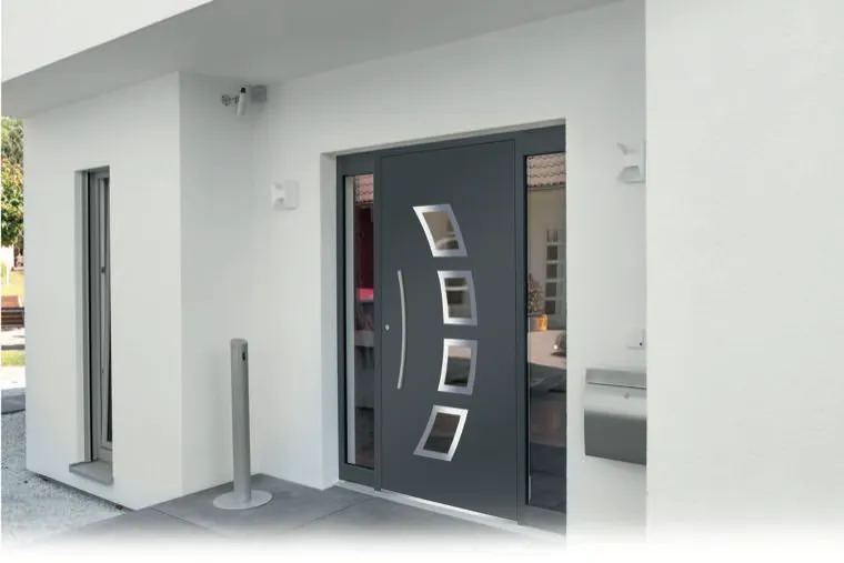 A contemporary aluminium front door on a private home